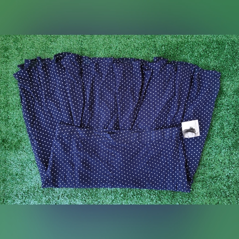 NWT! Y2K Jaclyn Smith Navy Polka Dot Flowy Summer Midi Skirt! Beautuful - Picture 15 of 16